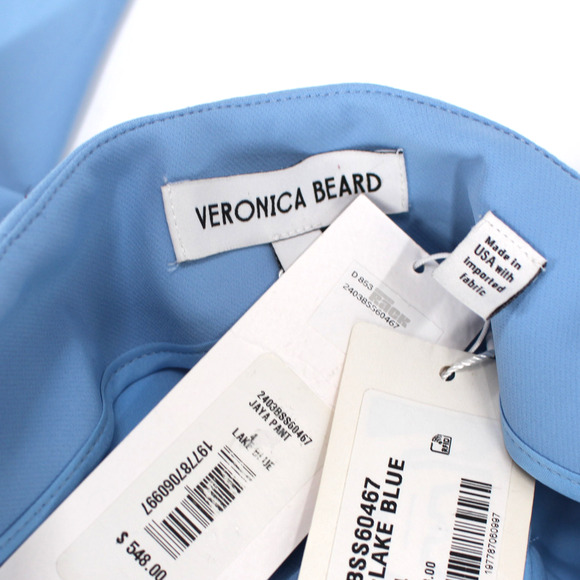 Veronica Beard Jaya Crop Pants NEW Lake Blue Pintuck Stretch Crop Trousers 4 - Picture 6 of 7